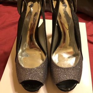 Silver and black glittered Guess heels
